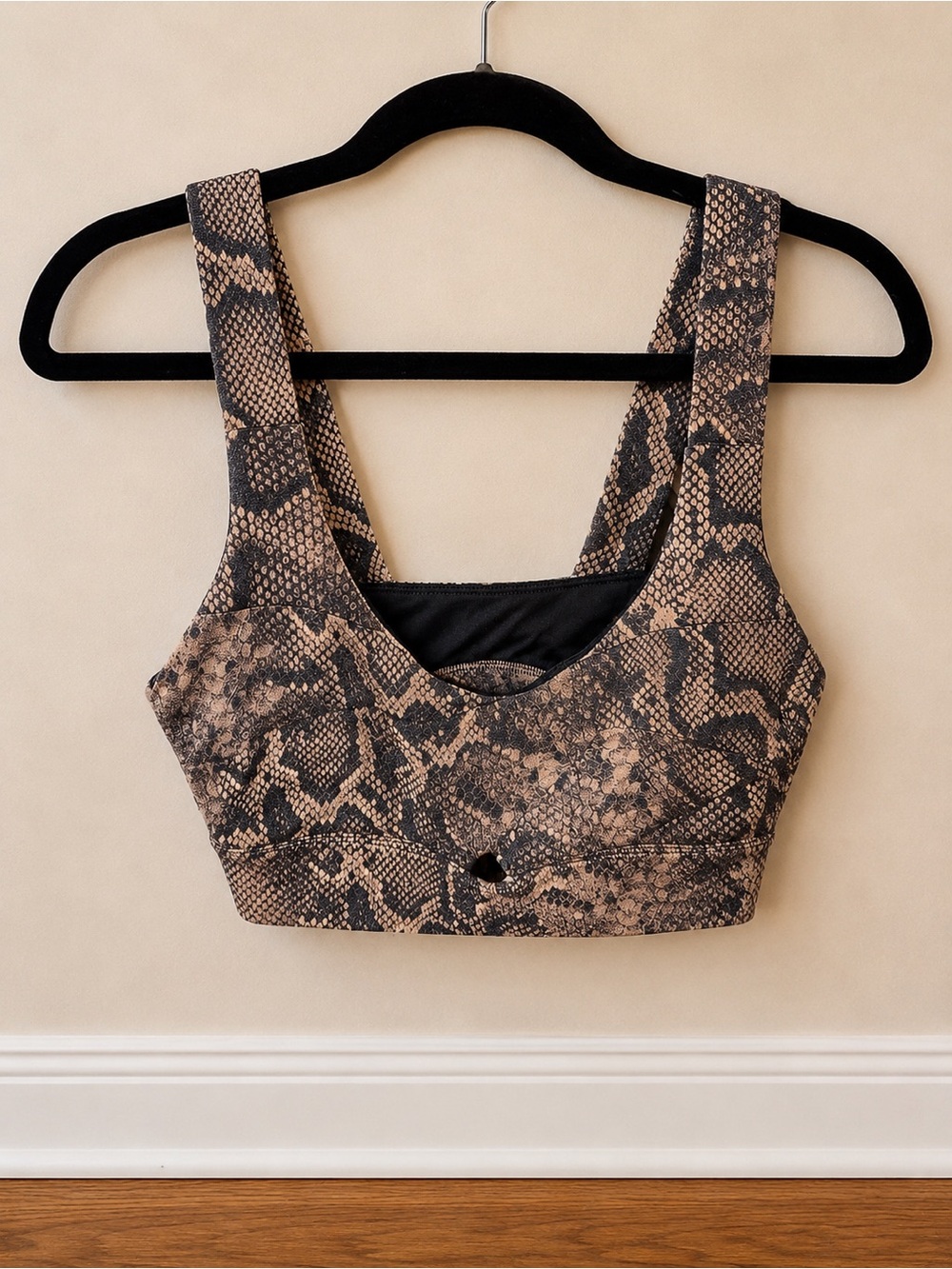 Varley Snake-Print Sports Bra in Brown and Black